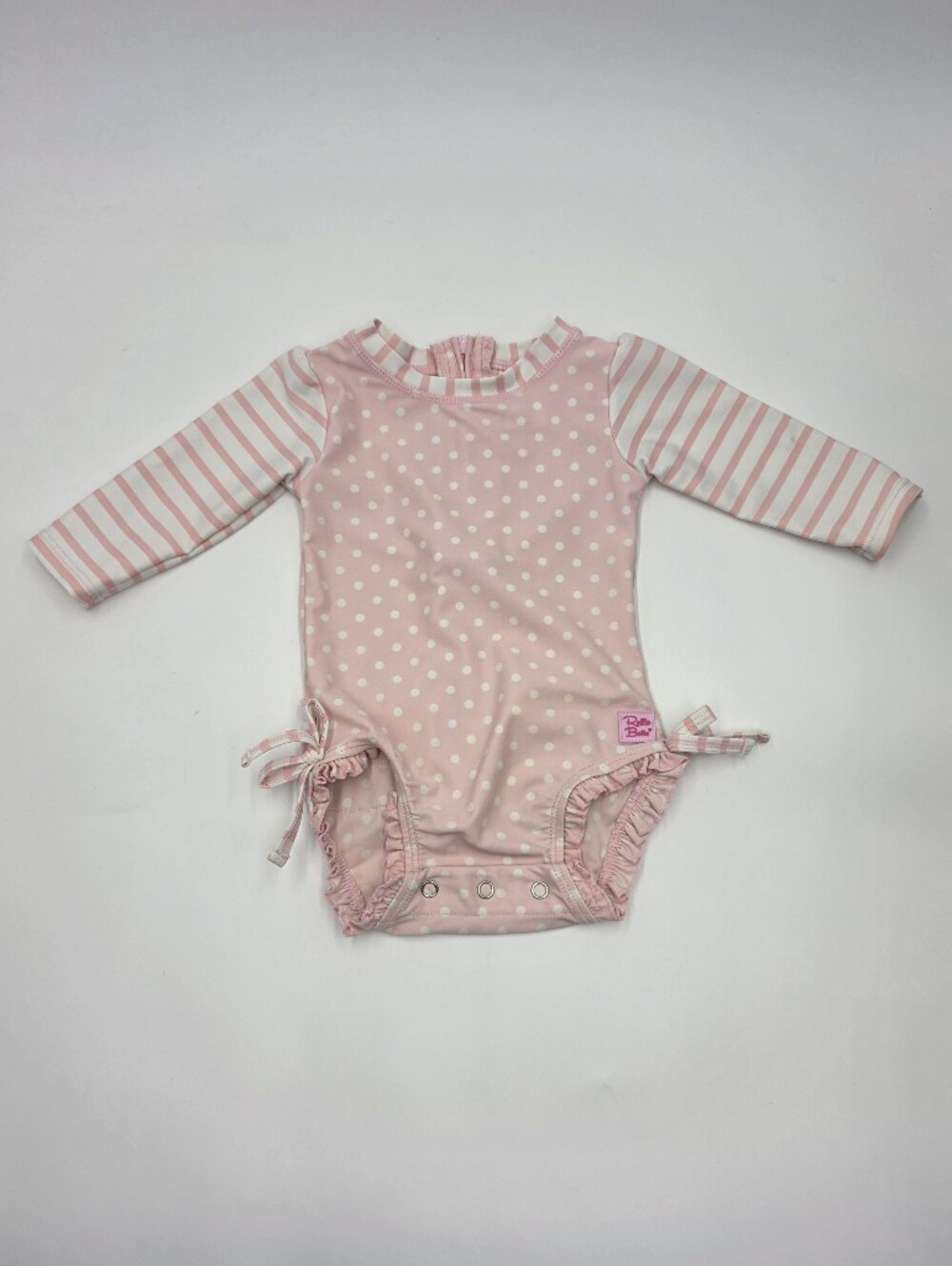 RuffleButts baby girl pink rashguard swimsuit size 3-6 months